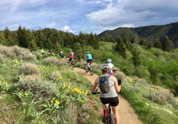 Group of Friends Riding Bikes in Bozeman, MT