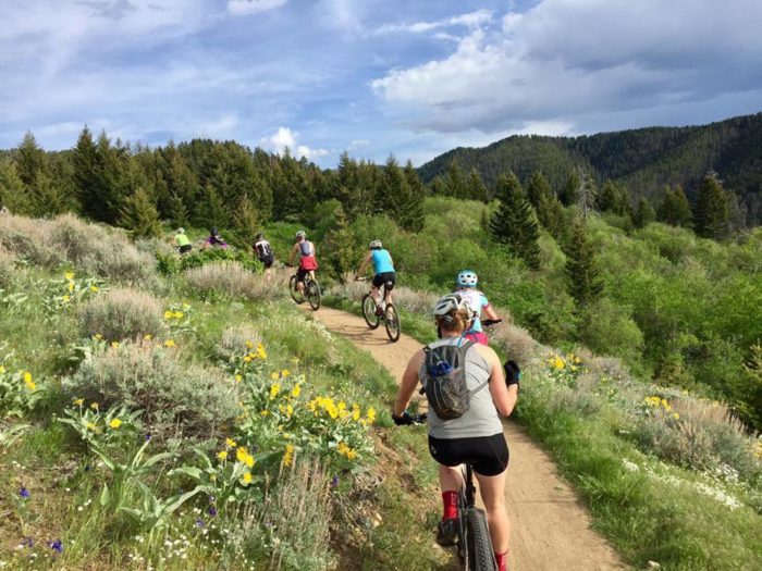 Group of Friends Riding Bikes in Bozeman, MT