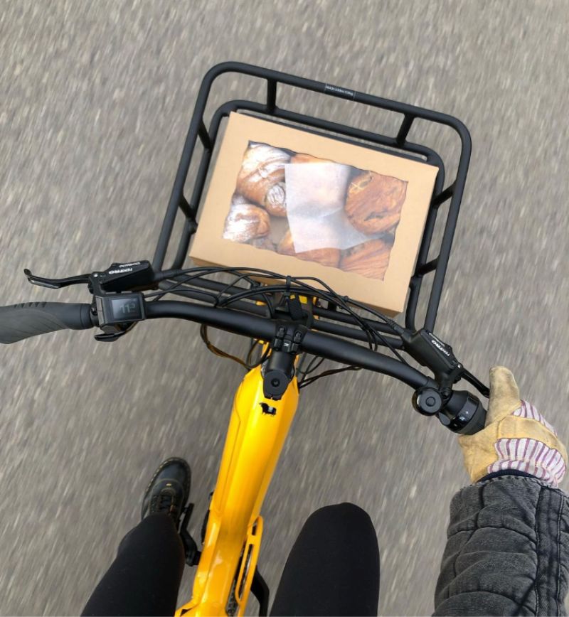 e-bike with donuts in the front basket