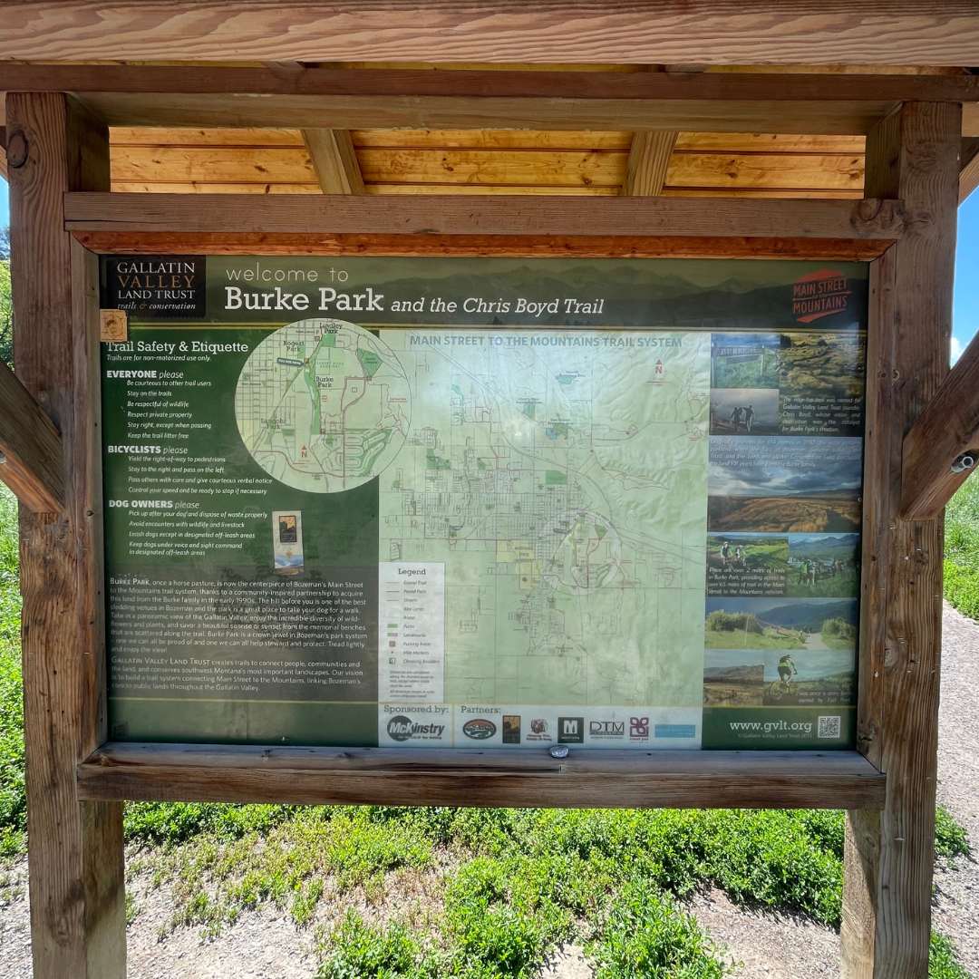 trail head map of peets hill at burke park in bozeman, montana