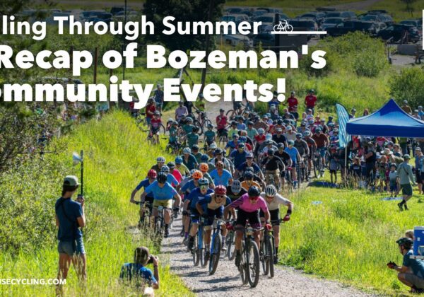 a group of mountain bikers racing up a gravel path at The Hoot in Bozeman