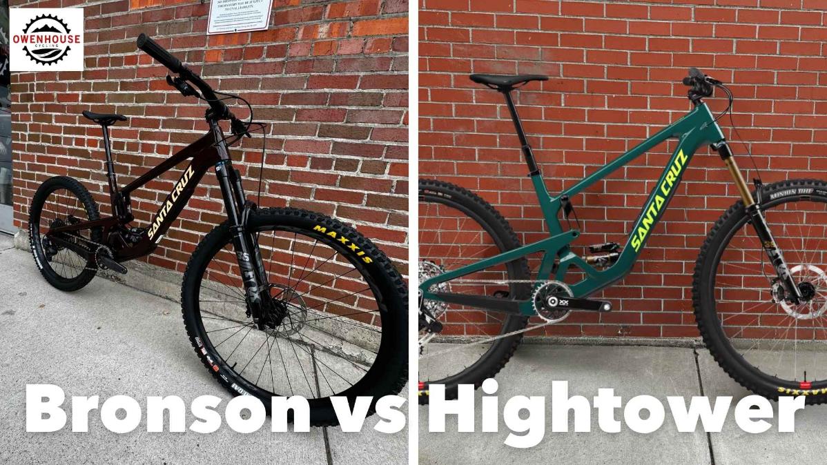 bronson bike on right hightower on right photographed in front of brick wall with words "bronson vs higtower" in white font