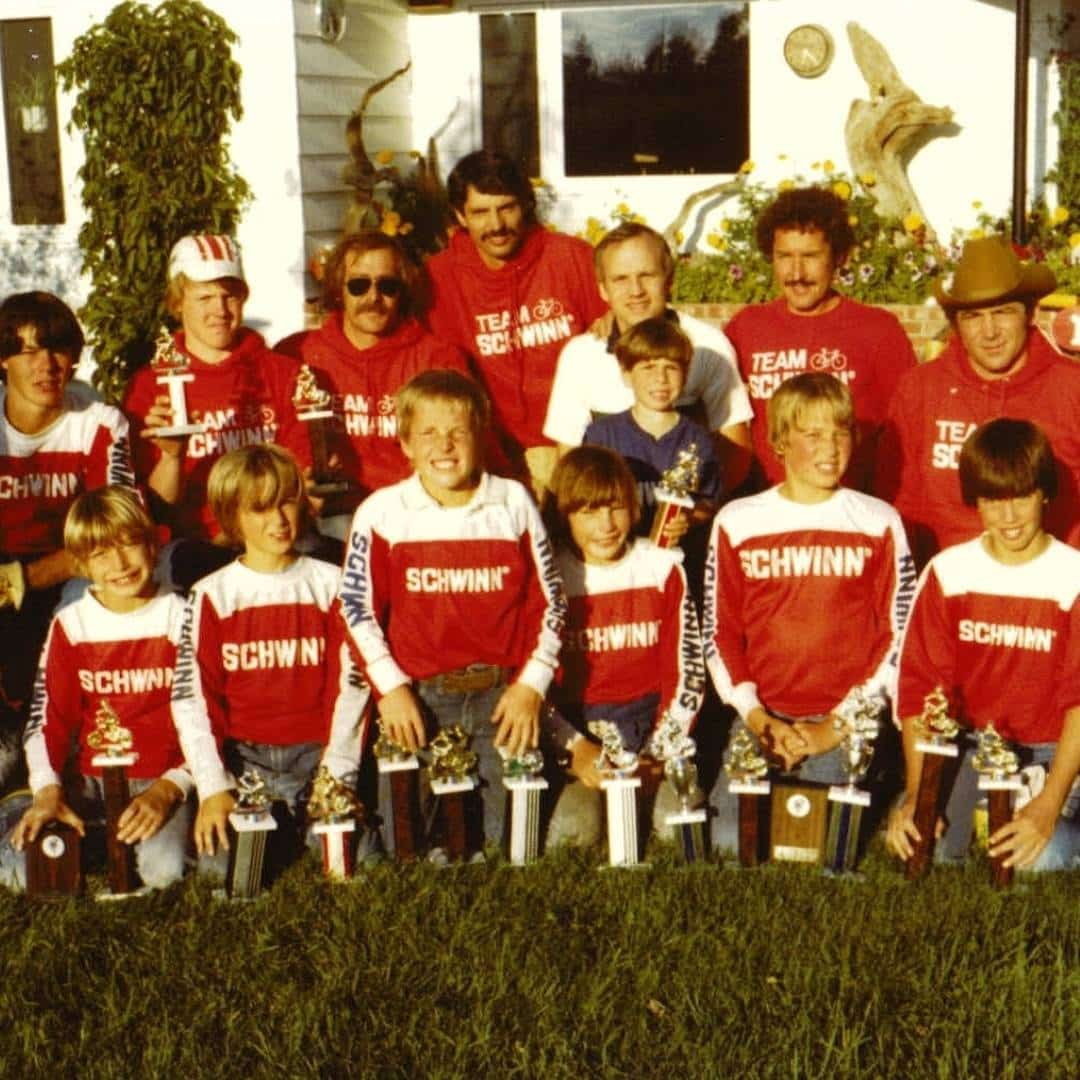 kids bike racing team throwback photo