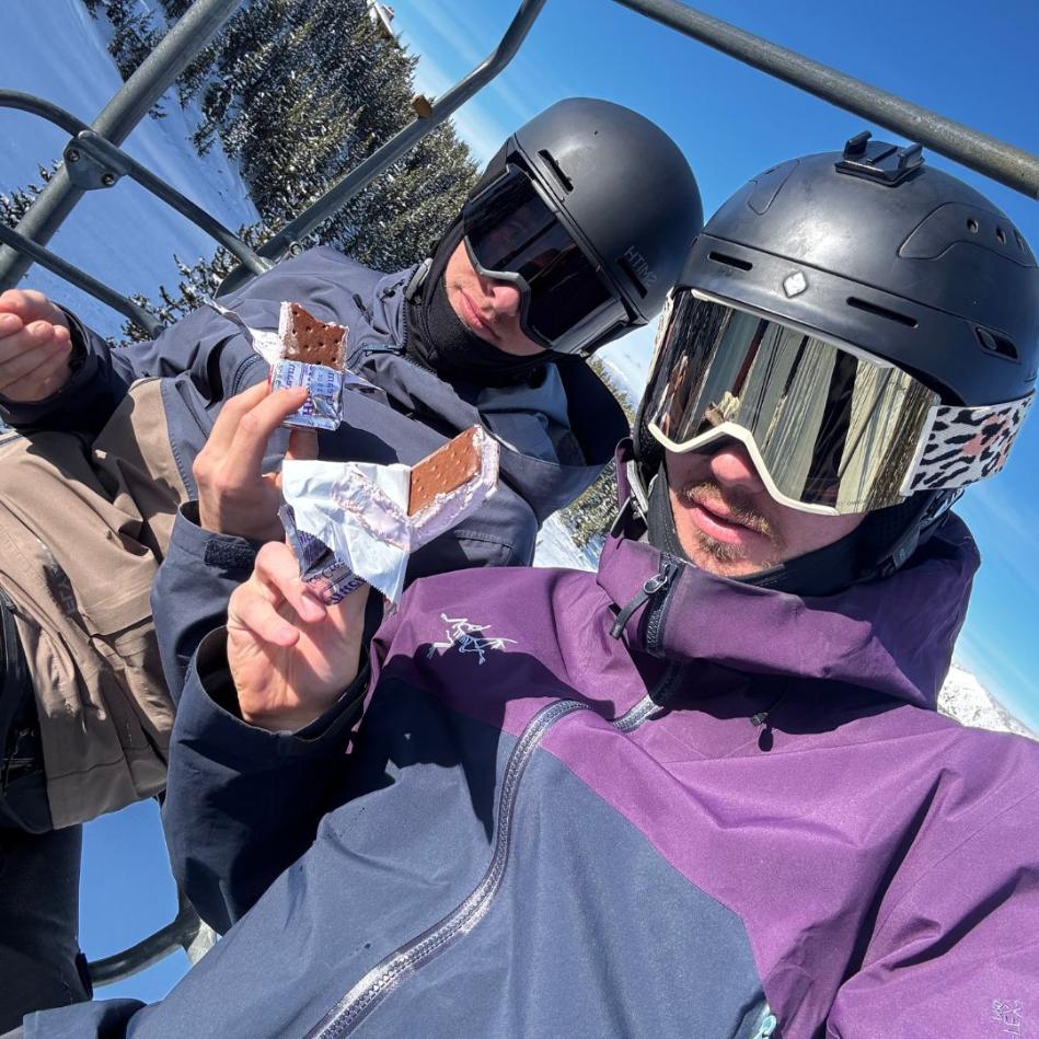 Owenhouse Cycling team on a ski lift