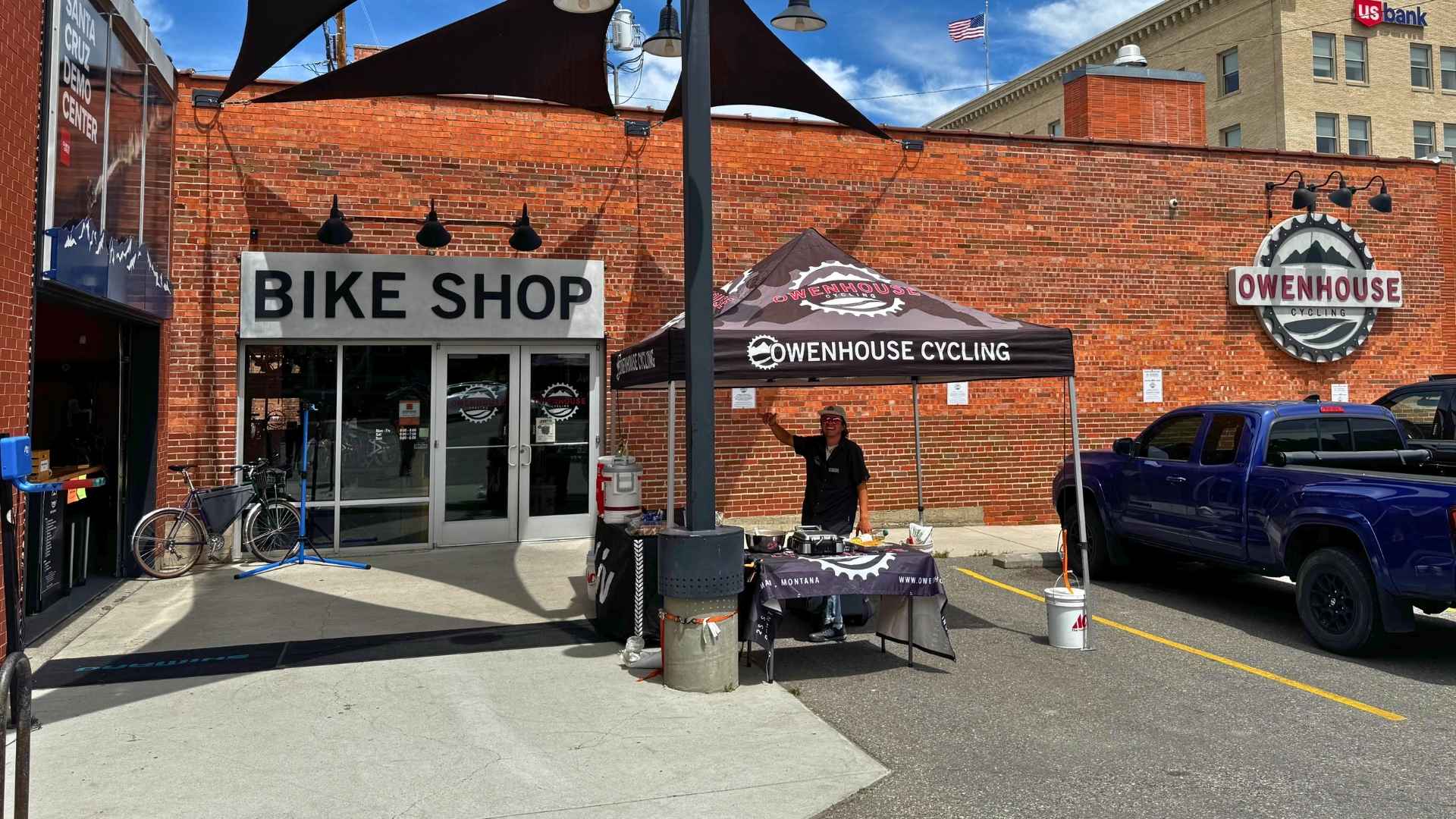 wenhouse Cycling pop-up tent outside the Bozeman bike shop