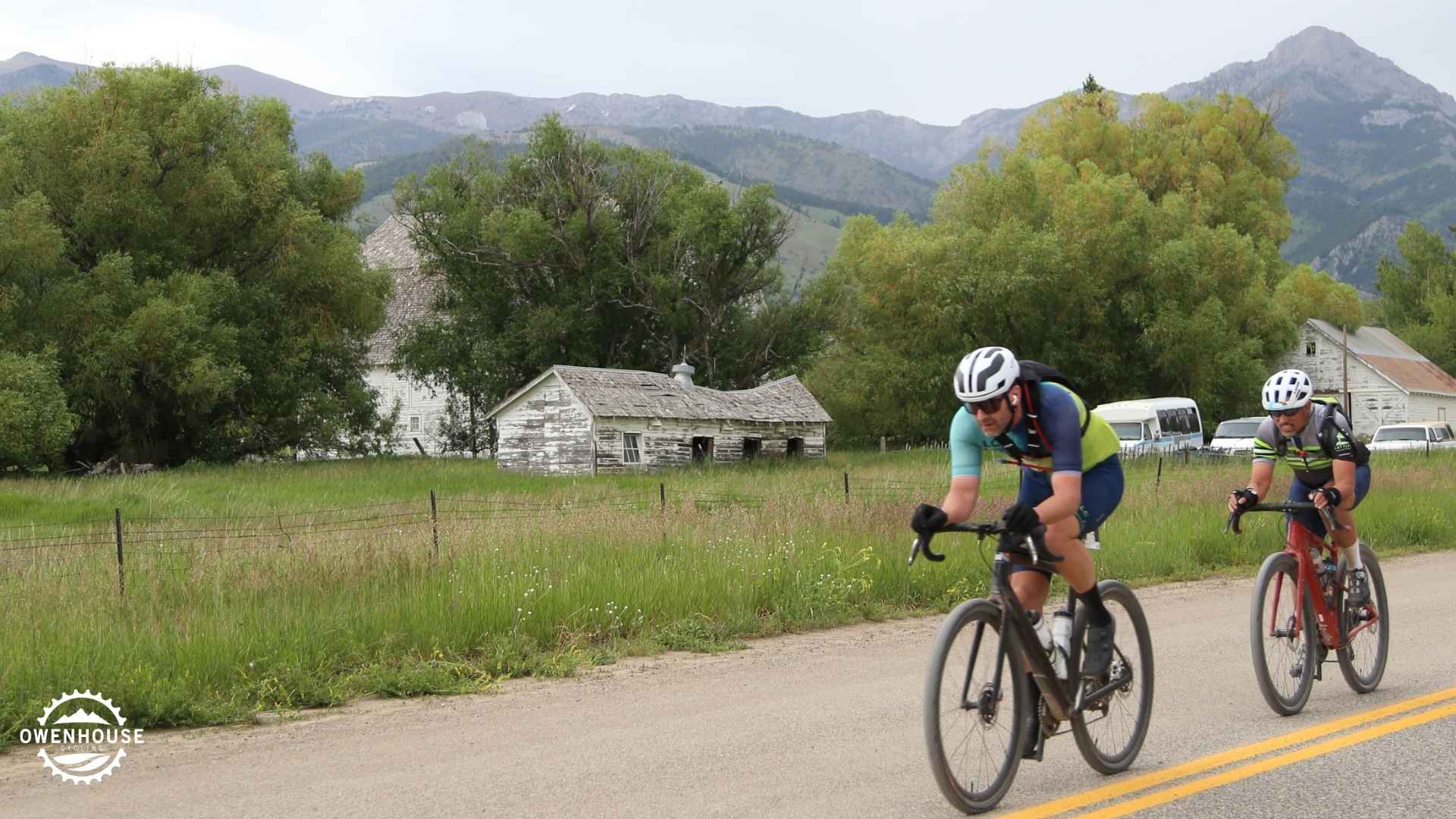 Cyclists riding a Montana gravel road during Belgian Waffle Ride