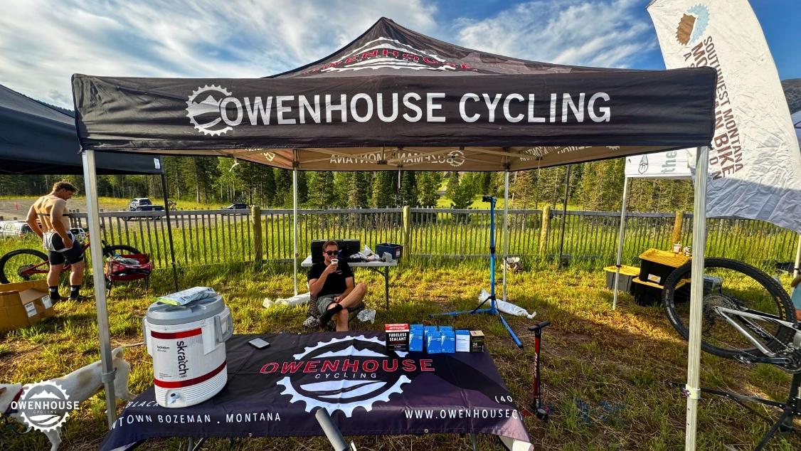 Owenhouse Cycling event tent providing bike support at The Hoot